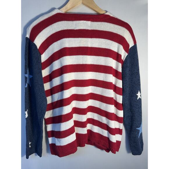 Vintage USA Flag Cardigan Sweater Stars Stripes Patriotic Cottagecore L - Picture 7 of 9